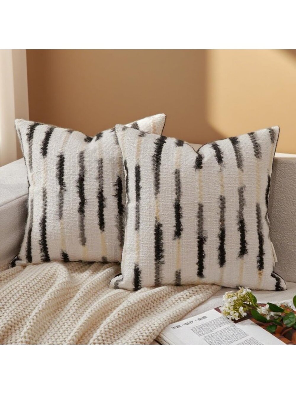 Modern Black Striped Throw Pillow Covers 20x20 Set of 2 for Couch & Home Decor